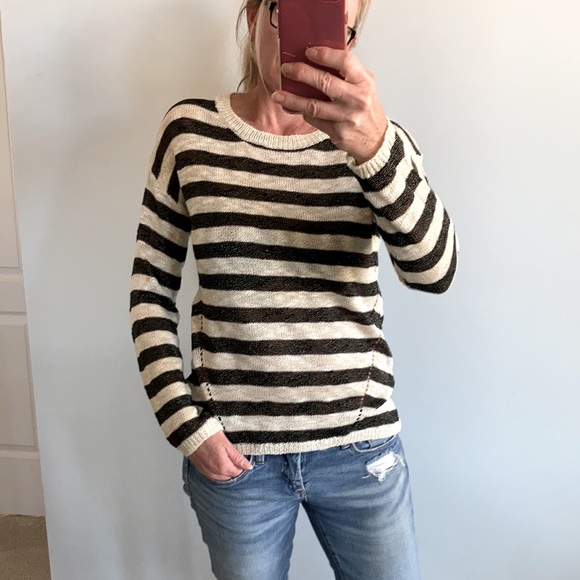 Sweaters - Black & Creamy White Striped Sweater
